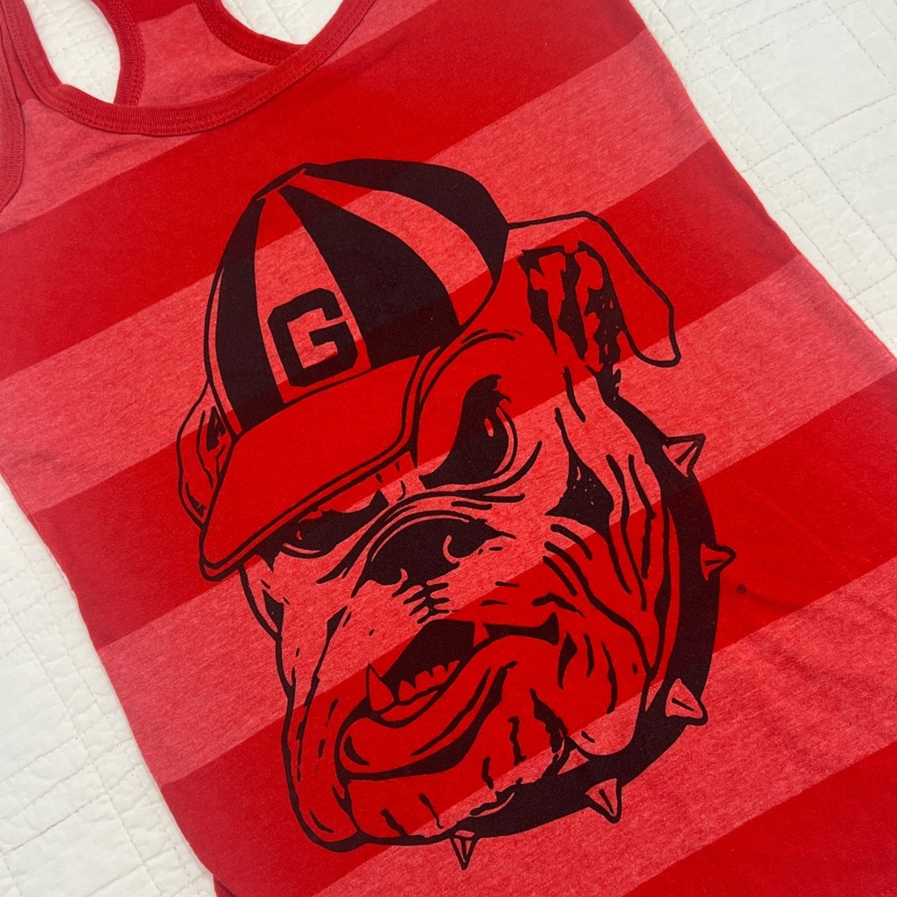 Soffe Georgia Bulldogs Racerback Tank Red Striped Uga Graphic Womens Small *NOTE